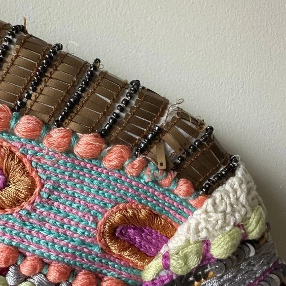 RAGA Anthropologie Embroidered Beaded Open Front Small Boho Tassel Top Blouse - Picture 4 of 8